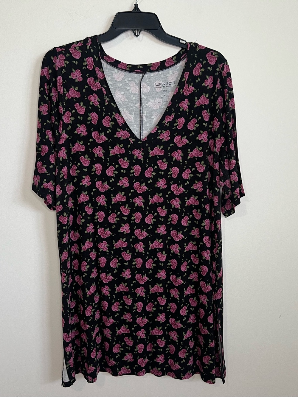 torrid Black Pink Rose V‑Neck Chemise Tunic